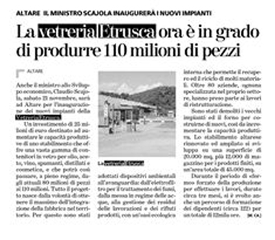 La Stampa - Savona - La Vetreria Etrusca ora è in grado di produrre 10 milioni di pezzi