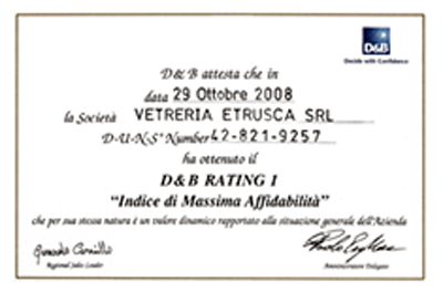 Gli analisti di Dun & Bradstreet riconoscono a Vetreria Etrusca il rating di massima affidabilità