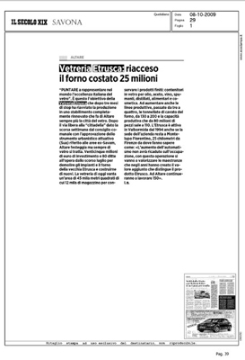 Il Secolo XIX - ed. Savona - Vetreria Etrusca: riacceso il forno costato 25 milioni